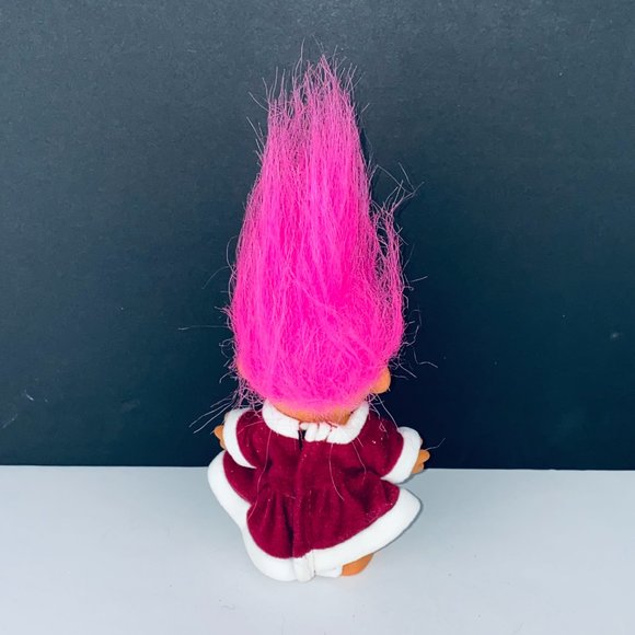 Russ Troll Doll Red White Velvet Holiday Dress Pink Hair Pretend Play Toy Figure - Picture 3 of 3